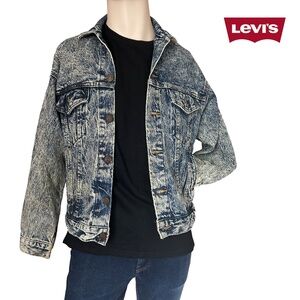 Levis Vintage 80s Acid Wash Denim Jean Trucker Jacket Made in USA Rare Blue Tab